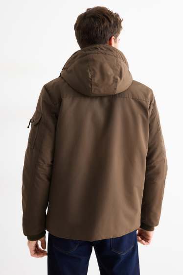 Hommes - Veste à capuche - doublée - finition déperlante - marron