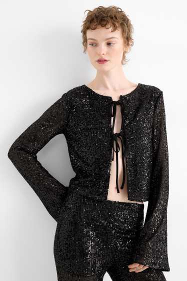 Dona - Samarreta crop de lluentons de mànigues llargues - slim fit - negre