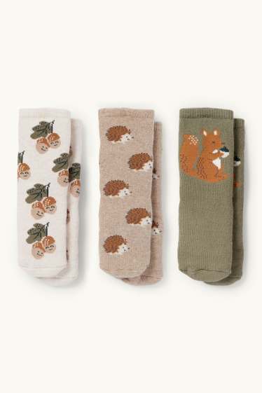 Bébés garçons - Lot de 3 - forêt - chaussettes antidérapantes à motif pour bébé - vert / beige