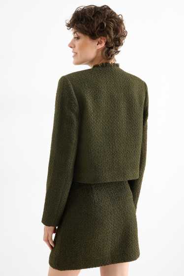 Damen - Bouclé-Crop-Blazer - Regular Fit - dunkelgrün