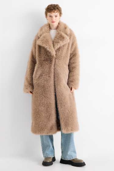 Dames - Jas van imitatiebont - lichtbruin
