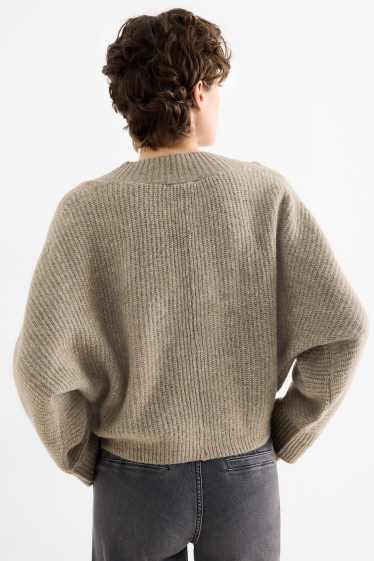 Donna - Maglione con scollo a V - a coste - beige