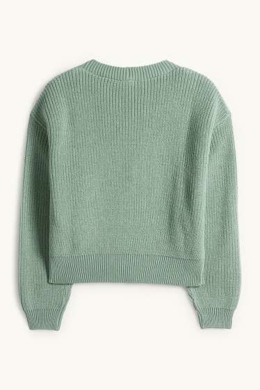 Damen - Strickjacke - gerippt - hellgrün