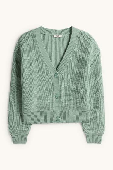 Damen - Strickjacke - gerippt - hellgrün