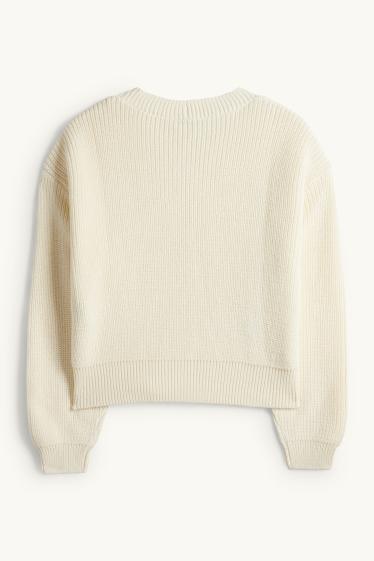 Damen - Strickjacke - gerippt - cremeweiß