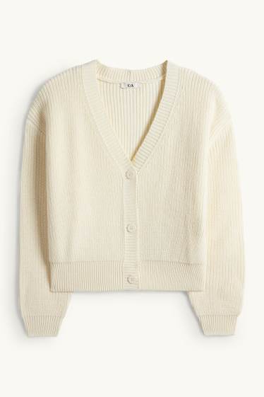 Damen - Strickjacke - gerippt - cremeweiß