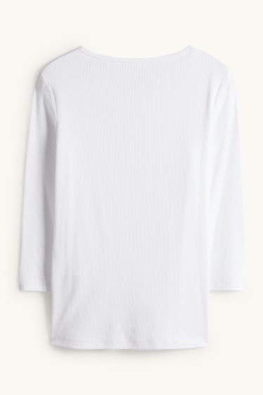 Dames - Henley-shirt - slim fit - ribstof - wit