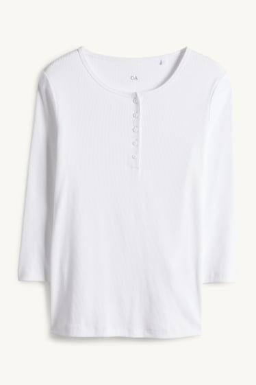 Dames - Henley-shirt - slim fit - ribstof - wit