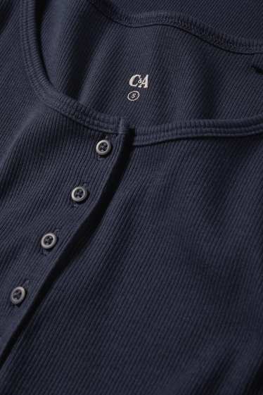 Dames - Henley-shirt - slim fit - ribstof - donkerblauw