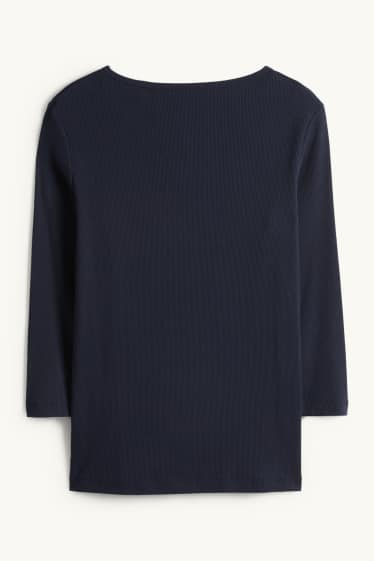 Dames - Henley-shirt - slim fit - ribstof - donkerblauw