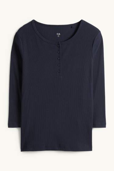 Dames - Henley-shirt - slim fit - ribstof - donkerblauw