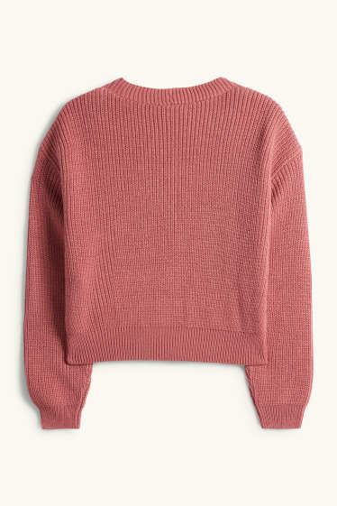 Damen - Strickjacke - gerippt - dunkelrosa