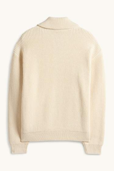Hommes - Gilet en maille - finition côtelée - blanc crème