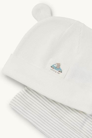 Bébés garçons - Lot de 2 - éléphant et voiture - bonnets pour bébé - blanc