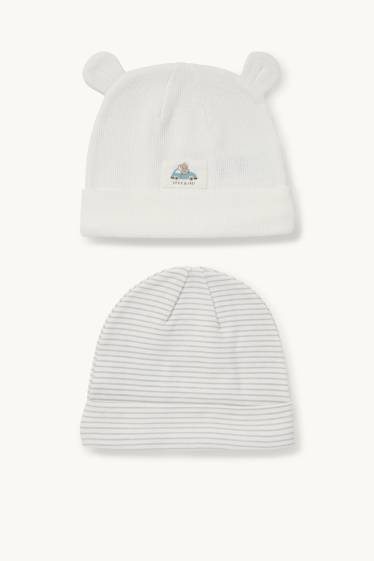 Bébés garçons - Lot de 2 - éléphant et voiture - bonnets pour bébé - blanc