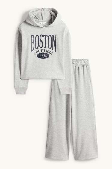 Kinderen: meisjes - Boston - set - hoodie en joggingbroek - 2-delig - licht grijs-mix