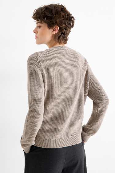 Dames - Gebreid vest - ribstof - taupe