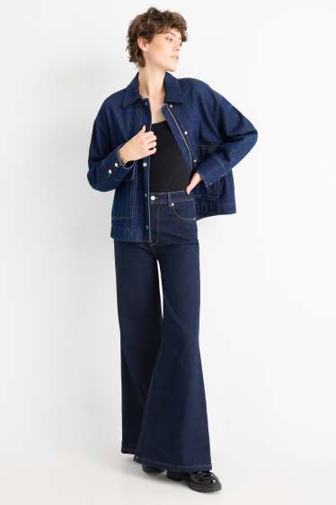 Damen - Flared Jeans - High Waist - dunkeljeansblau