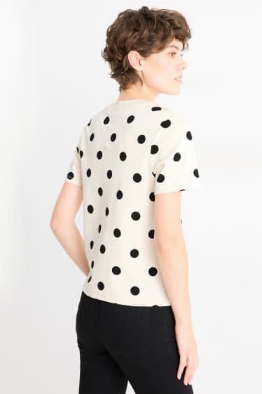 Women - T-shirt - slim fit - polka dot - black / beige