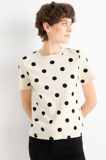 Women - T-shirt - slim fit - polka dot - black / beige
