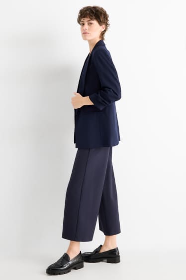 Femmes - Pantalon en jersey avec ceinture - high waist - wide leg - bleu foncé