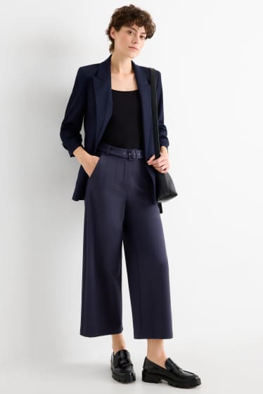 Femmes - Pantalon en jersey avec ceinture - high waist - wide leg - bleu foncé