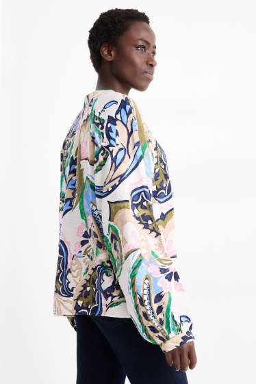 Kobiety - Bluzka z dekoltem V - ze wzorem - kremowobiały