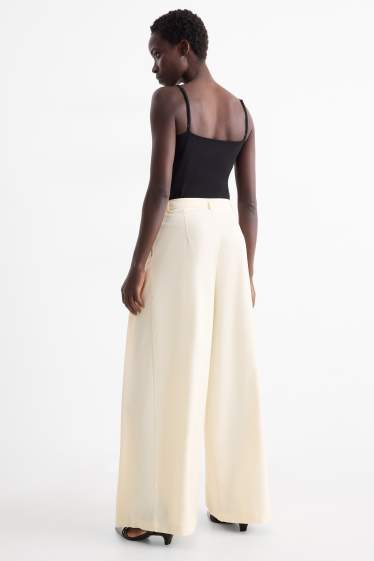 Femmes - Pantalon en toile avec ceinture - high waist - wide leg - beige clair