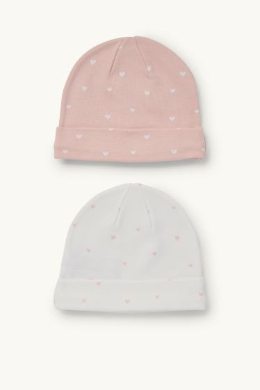 Baby Girls - Multipack of 2 - little hearts - baby hat - rose