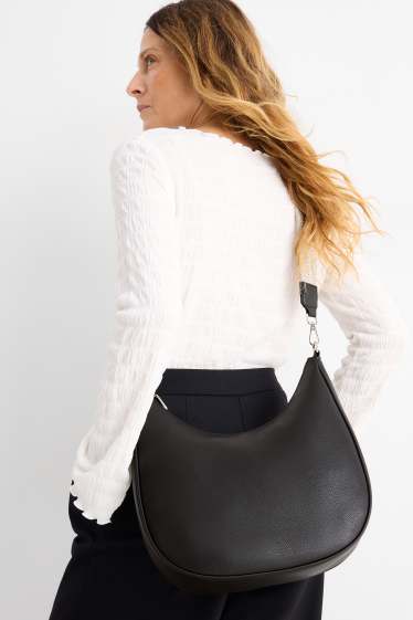 Dames - Schoudertas met afneembare draagriem - imitatieleer - zwart