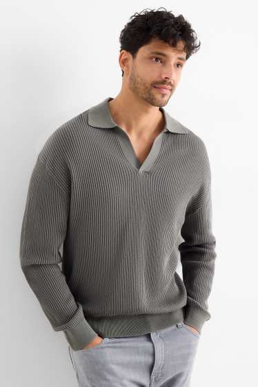 Herren - Pullover - gerippt - dunkelgrün