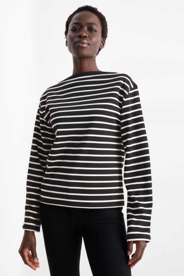 Damen - Langarmshirt - Regular Fit - gestreift - schwarz