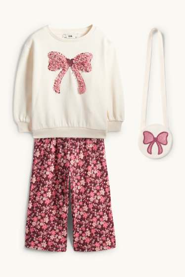 Enfants filles - Nœuds - ensemble - sweat, pantalon de toile et sac - 3 pièces - blanc crème