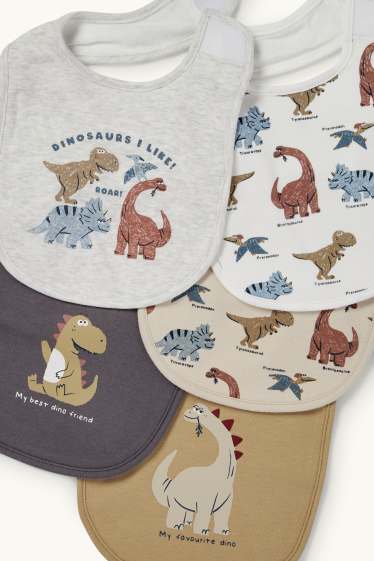 Bébés garçons - Lot de 5 - dinosaures - bavoirs bébé - beige