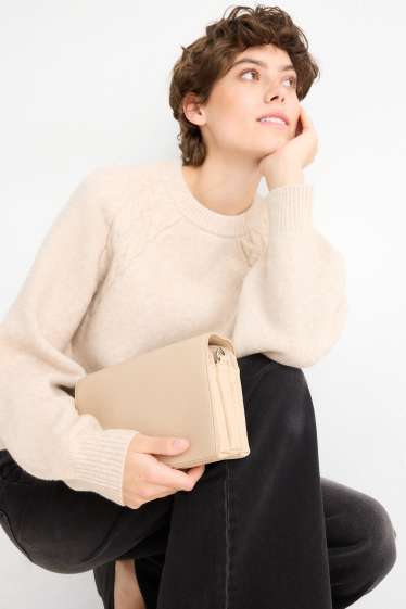 Dames - Schoudertas met afneembare riem - imitatieleer - licht beige