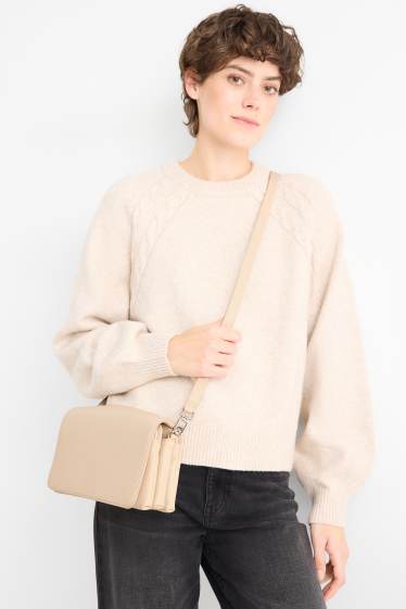 Dames - Schoudertas met afneembare riem - imitatieleer - licht beige