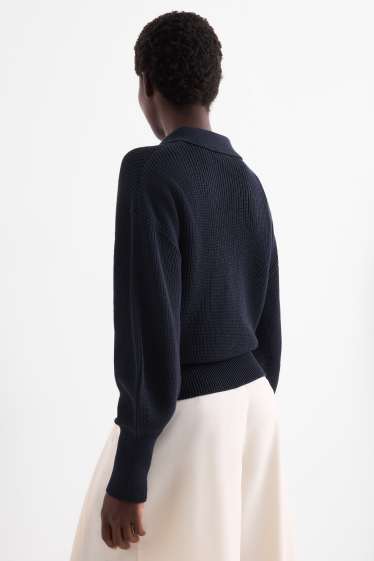 Femei - Cardigan tricotat - reiat - albastru închis