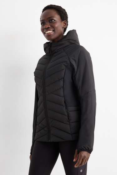 Femei - Jachetă matlasată sport cu glugă - negru