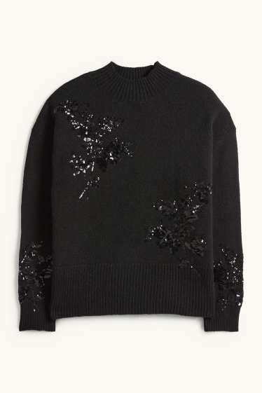 Donna - Maglione - effetto brillante - nero