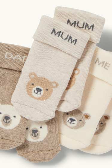 Baby Mädchen - Multipack 3er - Bärchen - Erstlings-Socken mit Motiv - hellbeige