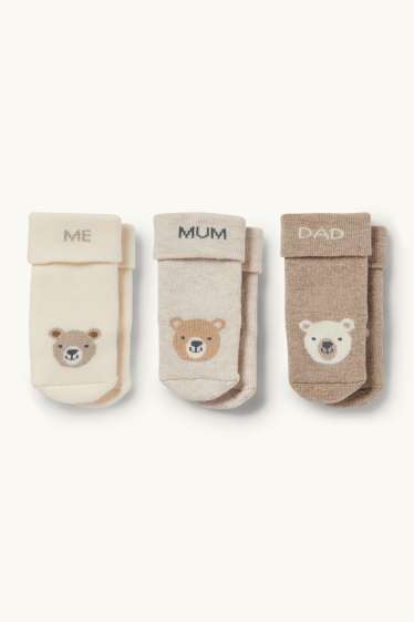 Baby Mädchen - Multipack 3er - Bärchen - Erstlings-Socken mit Motiv - hellbeige