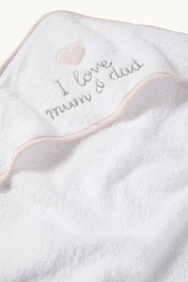 Bebeluși - fete - Inimioare - prosop cu glugă bebeluși - alb