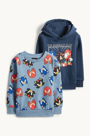 Enfants garçons - Lot de 2 - Sonic - sweat à capuche et sweat - bleu foncé