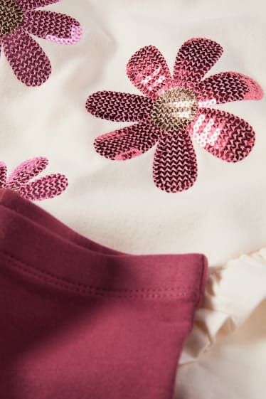 Kinder Mädchen - Blume - Set - Sweatshirt und Flared Leggings - 2 teilig - weiss / rosa