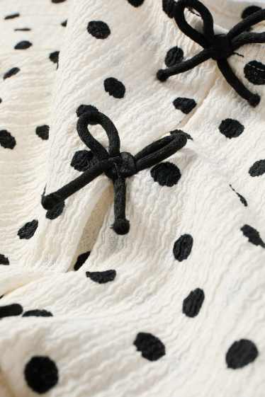 Children Girls - Long sleeve top - polka dot - textured - black / white