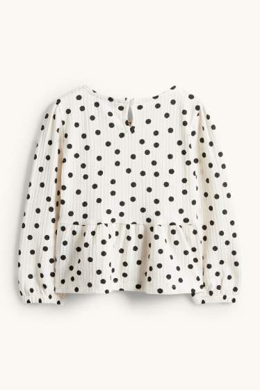 Children Girls - Long sleeve top - polka dot - textured - black / white