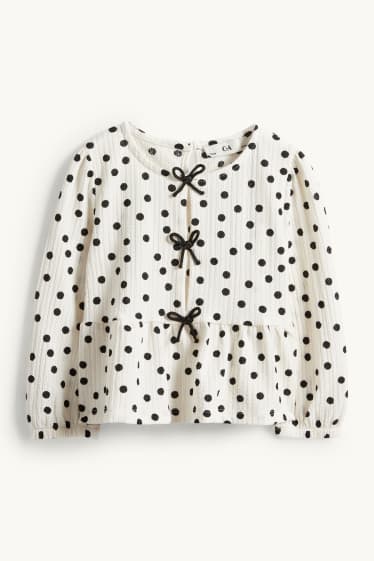 Children Girls - Long sleeve top - polka dot - textured - black / white