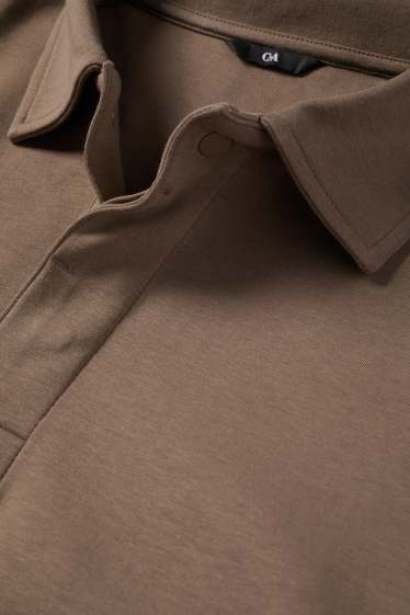 Herren - Langarm-Poloshirt - Regular Fit - dunkelbraun