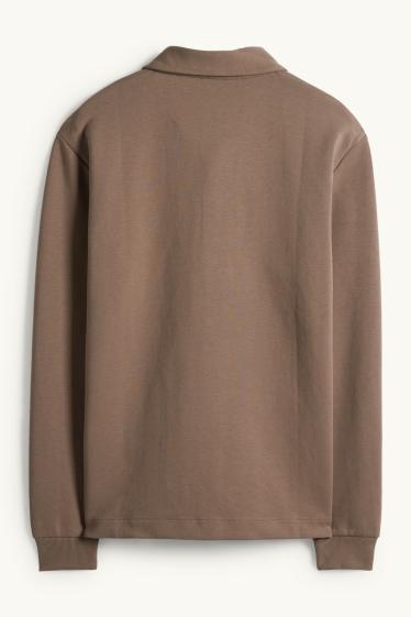 Herren - Langarm-Poloshirt - Regular Fit - dunkelbraun