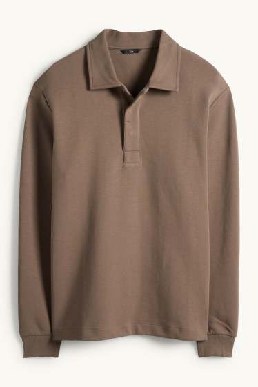 Herren - Langarm-Poloshirt - Regular Fit - dunkelbraun